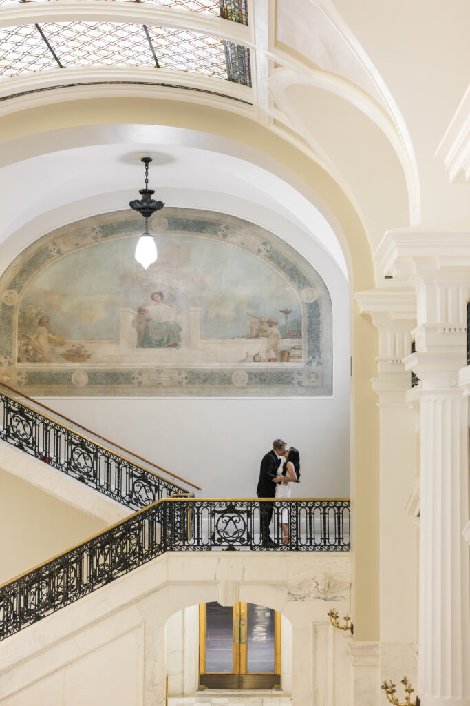 Elegant wedding photo at this historic Louisville library.