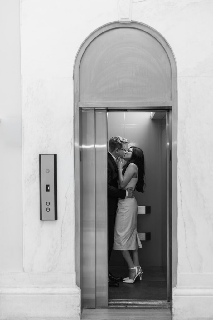 Classic wedding portrait on the steps of the Louisville Library.