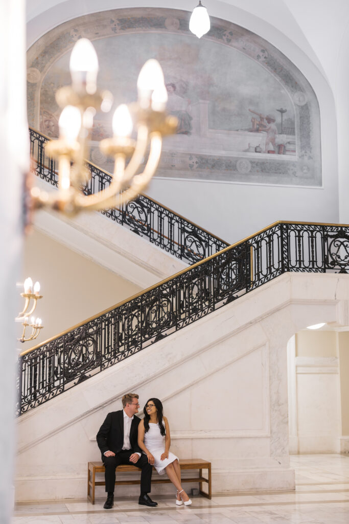True to life wedding photo taken at the free Louisville library. 